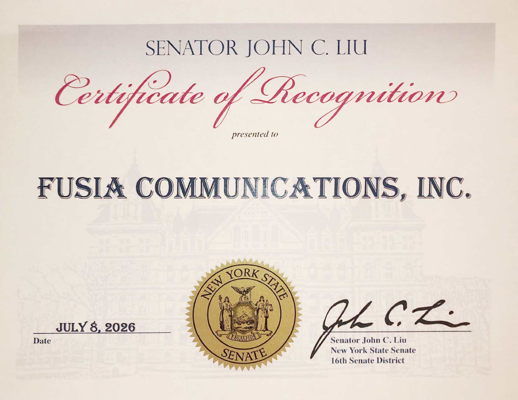 Certificate of Recognition
