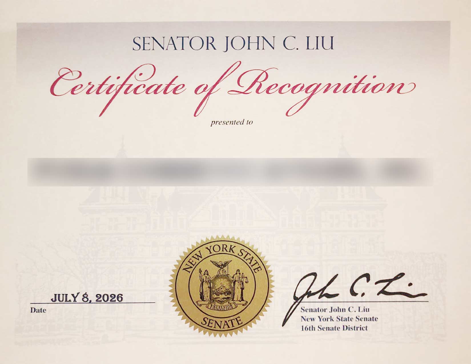 Certificate of Recognition